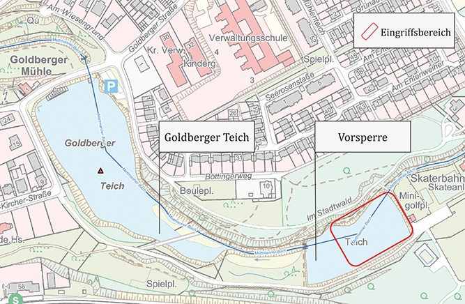 Lageplan Vorsperre Goldberger Teich in Mettmann